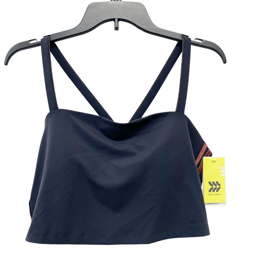 All in Motion Women's‎ Black Piped Cross Back Long Line Sports Bra Size XXL